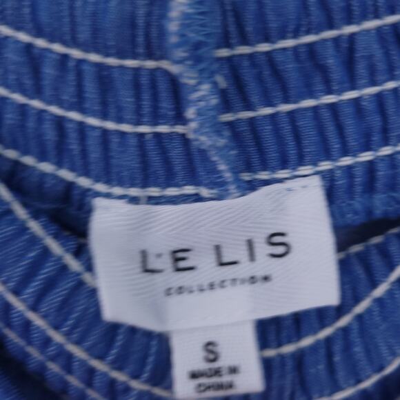 New Le Lis Chambray Pants Blue Size Small Elastic Waist Wide Leg, Pockets - Picture 3 of 4